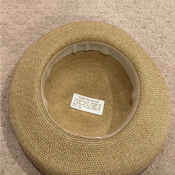 Eric Javits Wide Brim Straw Hat in Natural Tan with Gold Button main image 5